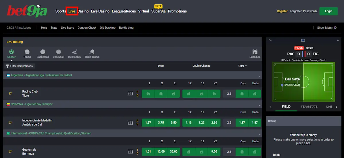 Bet9ja Live Betting and Streaming Screenshot